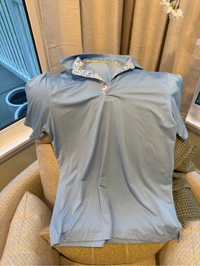 Men's Light Blue Polo Shirt with Patterned Collar